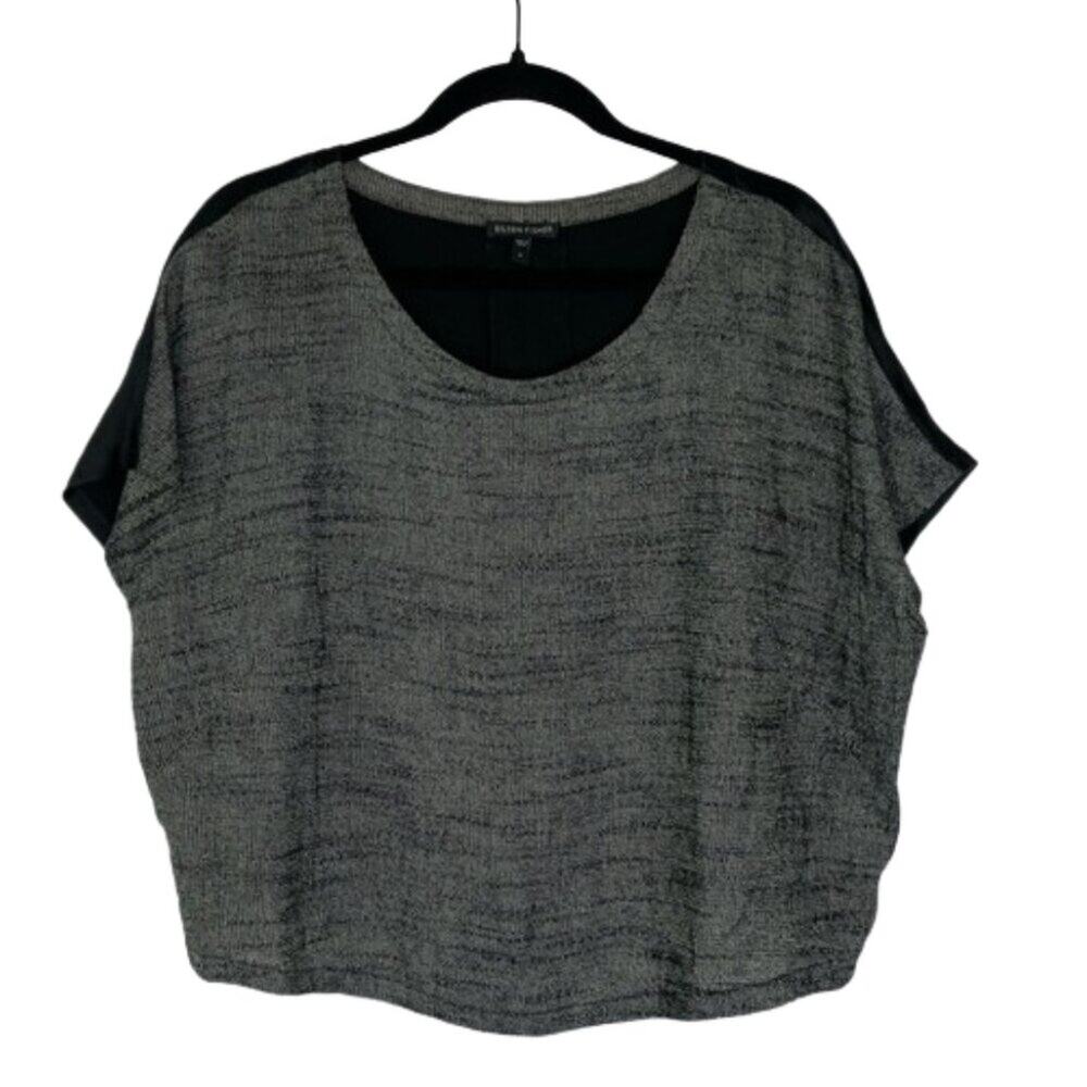 Eileen Fisher Cropped Boxy Blouse Linen Blend and Silk Back Women's Size Small